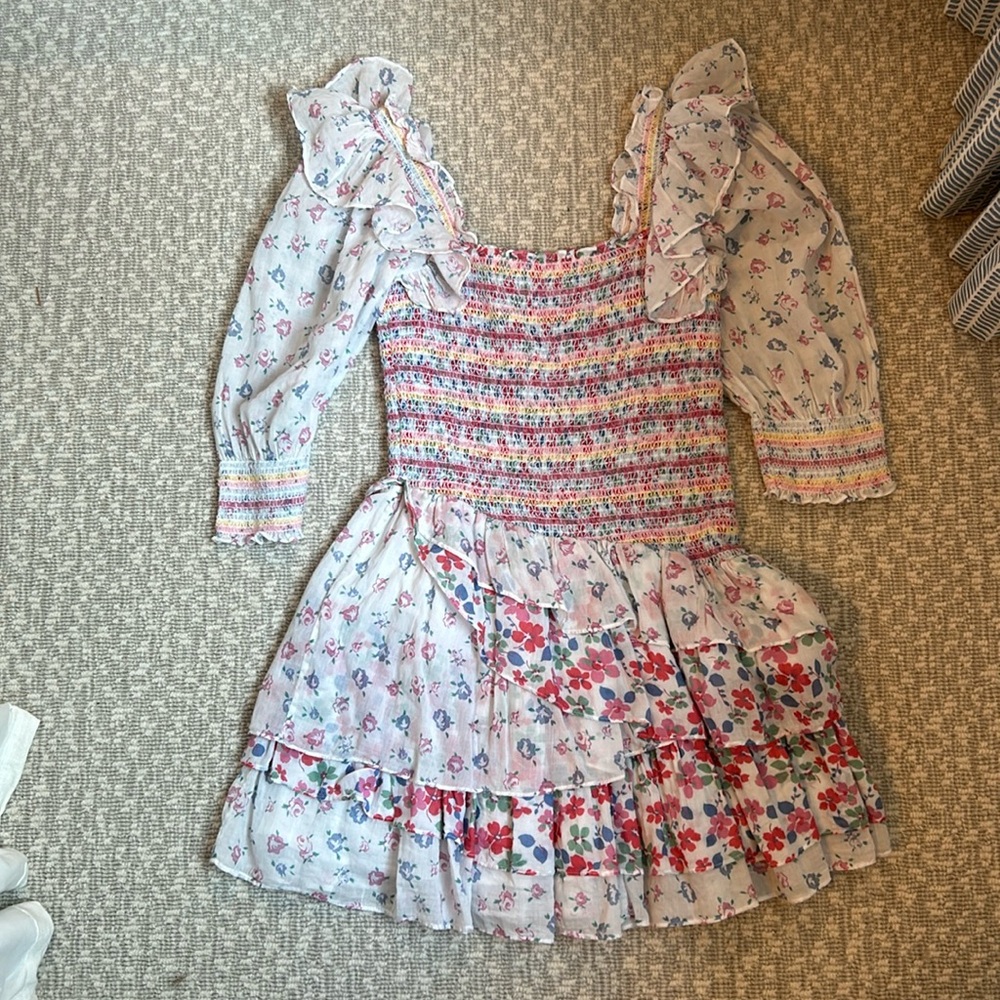loveshackfancy dress ruched ruffle mini dress size xs